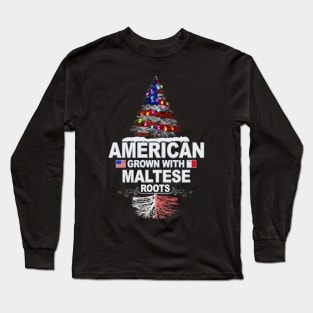 Christmas Tree  American Grown With Maltese Roots - Gift for Maltese From Malta Long Sleeve T-Shirt